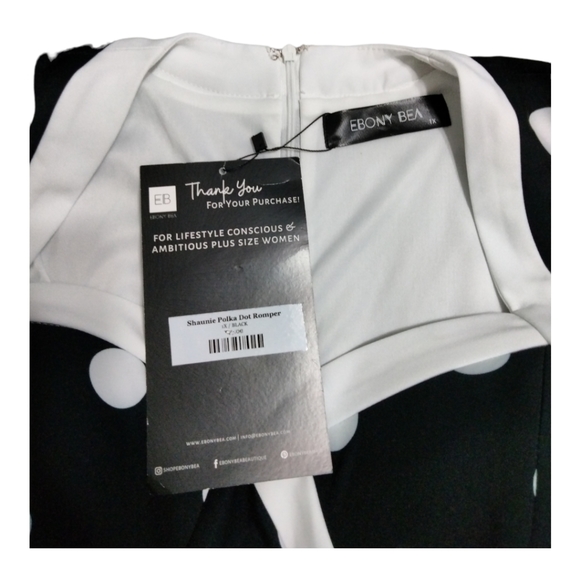 Women Black White Polka Dot V-Cut Line Romper w/Pockets back Zipper. Size 1X NWT - Picture 7 of 16